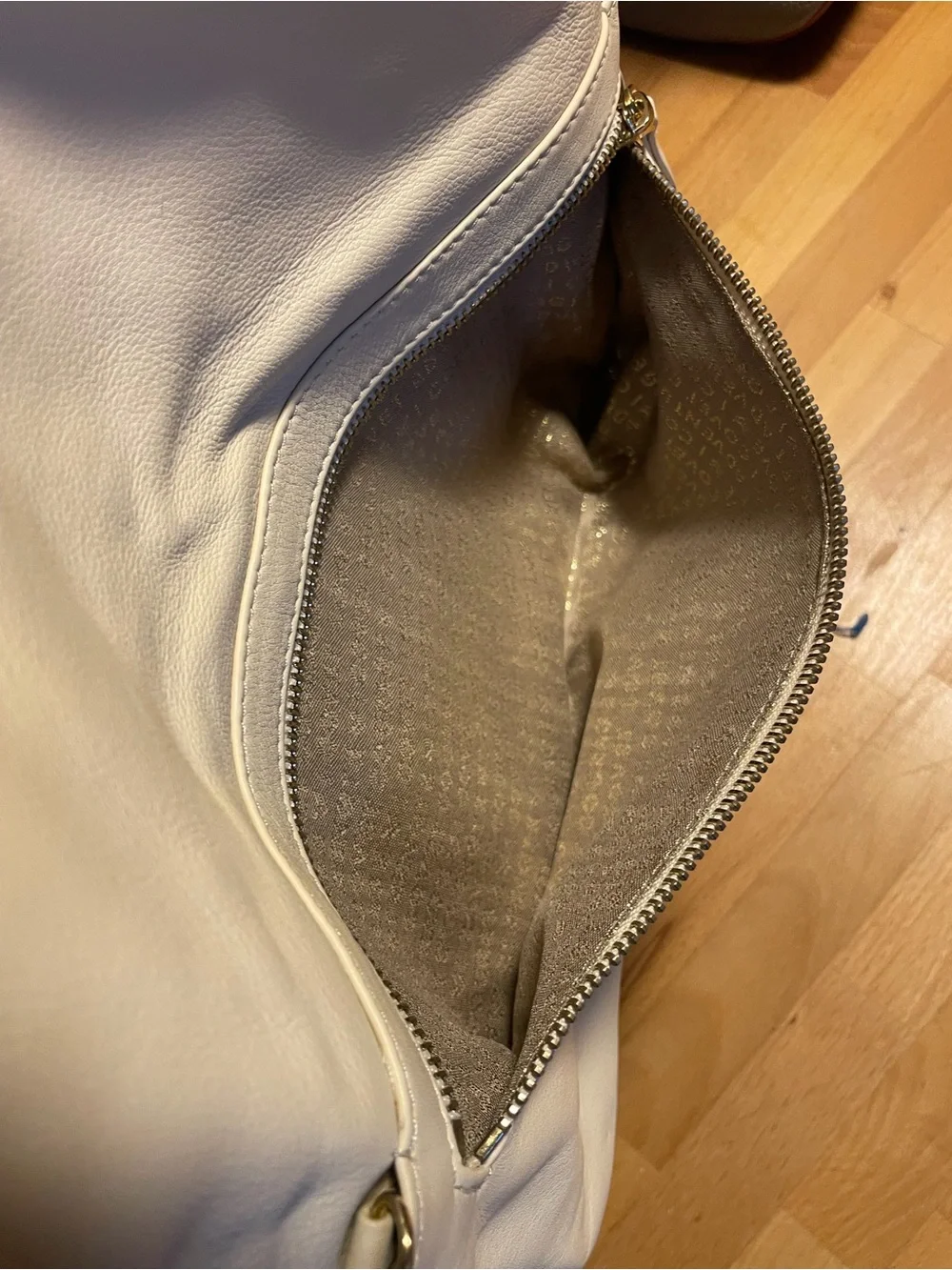 Cream Fold-Over Leather Clutch with Zip Accent